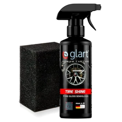Image of Glart 45RK Car Tyre Shine 500 ml with Sponge, for Dressing, Cleaning, Rubber Care, Black Wet Look