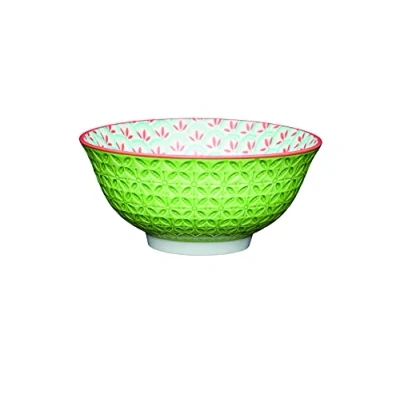 Image of KitchenCraft 16cm Ceramic Bowl Bright Green Geometric Print