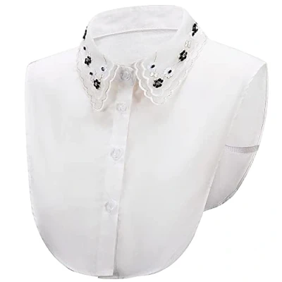 Image of LoudSung False Collar Detachable Half Shirt Blouse Embroidery Floral Lace Fake Elegant for Women Girls