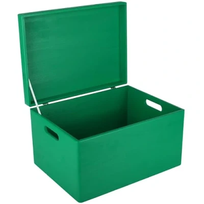 Image of Creative Deco XXL Large Green Wooden Storage Box 40 x 30 24 cm (+/ 1 cm) with Hinged Lid &amp; Handles Gift for Christmas Xmas Wood Keepsake Memory