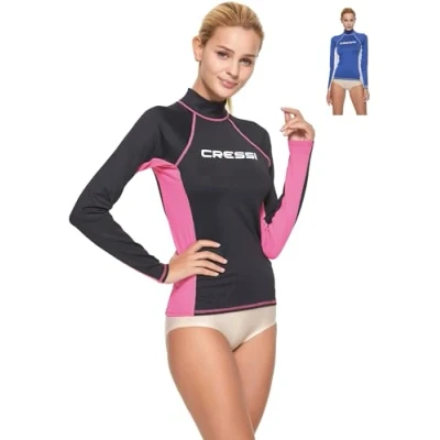 Image of Cressi Women&#039;s Lady Long Sl Rash Guard, Black Pink, X Small Size 1 UK