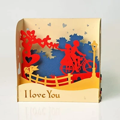Image of Valentines ‘I Love You’ Bike Ride 3D box card.Love Collection. Perfect Valentine’s day, Anniversary, Birthday surprise greeting card gift for Him, Her, Husband, Wife, Boyfriend, Girlfriend.12cmx18cm