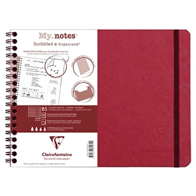 Image of Clairefontaine 782462C Age Bag A Spiral Notebook with Detachable Margins My.Notes Red B5 Landscape 25x19 cm 120 Lined Pages 90 g White Paper Glossy Leather Grain Card Cover
