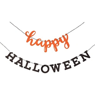 Image of Unique Party 63493 Orange and Black Happy Halloween Banner, Set of 2