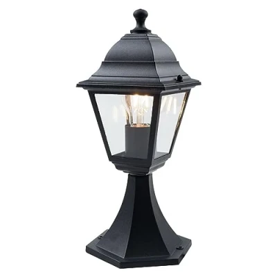 Image of firstchoicelighting Modern Black with Clear Glass Lantern Design Outdoor Post Light, Garden Pedestal IP44 Rated, Compatible LED Bulbs