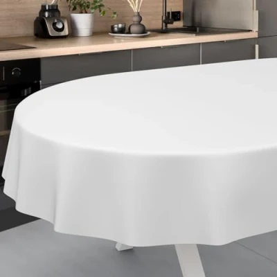 Image of ANRO Oilcloth Tablecloth Washable Garden Outdoor Indoor Oval 220 x 140 cm Cut Edge White