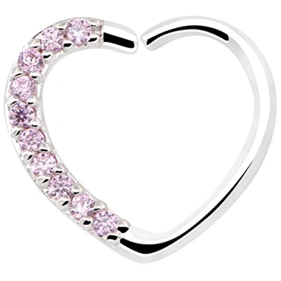 Image of OUFER 16G Love Heart Daith Earring Right Closure Piercing Jewellery Silver Pink CZ Helix Hoop Cartilage Tragus Ring Body Jewelry for Women Gifts(18K White Gold Plated)