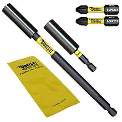 Image of 4 Piece SabreCut SCRK1 Magnetic 60mm and 152mm Professional Impact Bit Holders with 2 x 32mm PZ2 Screwdriver Bits