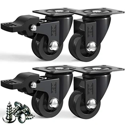 Image of Small Swivel Castor Wheels Trolley 25mm DSL Heavy Duty Caster Set of 4 Rubbered for Furniture with 2 Brakes Black up to 60KG +Free Fitting Castors Furniture…