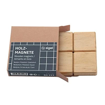 Image of SIGEL BA211 Set of 4 powerful magnets, in wood, square, neodymium N42, 3.3 x cm, Beige