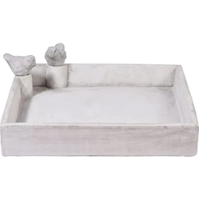 Image of dobar® 12979e Square Bird Bath Carré Large Made of Cement Basin for Wild Birds Water Garden/Patio/Balcony 29 x 5 cm White