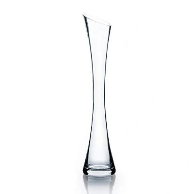 Image of WGV Maria Bud Vase, Width 3&quot;, Height 15.75&quot;, Clear Tall Slant Cut Opening Gathering Concaved Glass Floral Container Centerpiece for Wedding Party Event Home Office Decor, 1 Piece