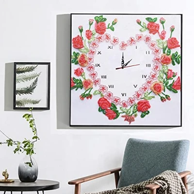 Image of Leilei 5D DIY Diamond Painting Clocks Kits, Special Shaped Art Clock, Full Drill Rhinestone Embroidery Cross Stitch Pictures for Wall Home Decoration Deco 35x35cm, Clock (D)