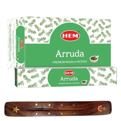 Image of HEM Arruda Premium Incense Sticks, Full Pack of 12, Each 15 gms with DHS stick holder for Yoga, Meditation, Healing, Spirituality, Aromatherapy, Spa and Relaxation…