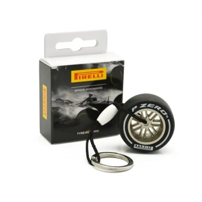 Image of F1 Pirelli Motorsport Official Merchandise Rubber Wheel Tyre Keyring Keychain Hard White Colour