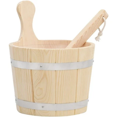 Image of vidaXL Sauna Bucket and Ladle Set Solid Wood Pine