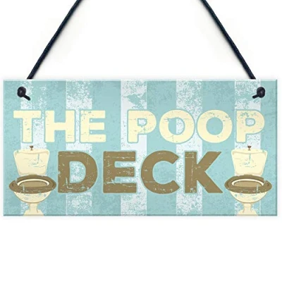 Image of RED OCEAN Nautical Bathroom Sign Poop Deck Funny Toilet Loo Shabby Chic