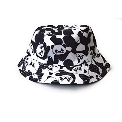 Image of KGM Cool Panda Print Bucket hat Holiday Festival Sun Hats White