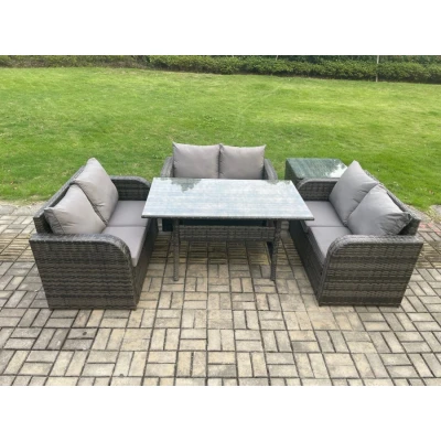 Image of Wicker pe Rattan Sofa Outdoor Garden Furniture Set with Rectangular Dining Table Side Dark Grey Mixed Fimous