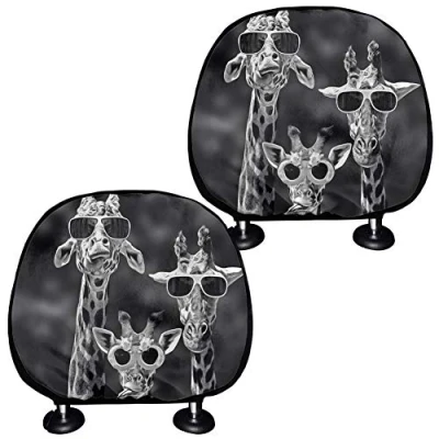 Image of COEQINE 2 Pack Car Seat Headrest Covers Accessories Interior Dust Proof Universal Fit for Cars SUV Trucks,Black Giraffe Pattern