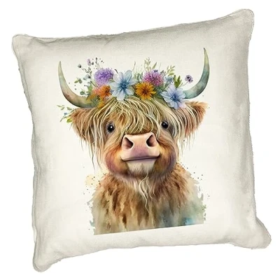 Image of Anonymous Gifting Highland Cow Printed Cushion Cover 40x40cm Linen style 7