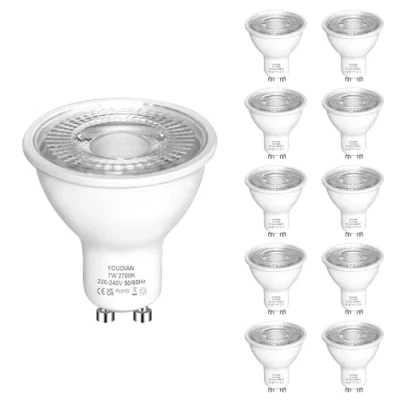 Image of YOUDIAN GU10 LED Bulbs 7W,Warm White 2700K(50W Halogen Spotlight Equivalent),500LM,Energy Saving Light Bulbs,38 Wide Beam,Non dimmable,220 240V,for Interior Lighting,Pack of 10