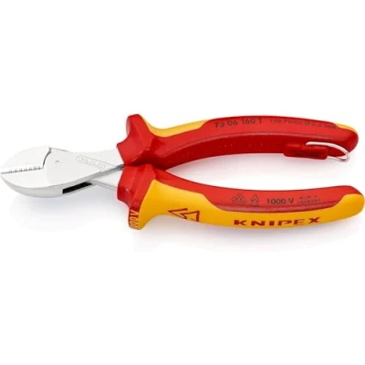 Image of Knipex X Cut® Compact Diagonal Cutter chrome plated, insulated with multi component grips, VDE tested integrated tether attachment point for a tool 160 mm 73 06 T