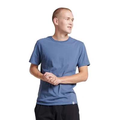 Image of Russell Athletic Men&#039;s Dri Power Cotton Blend Short Sleeve Tees, Moisture Wicking, Odor Protection, UPF 30+, Sizes S 4x, Vintage Blue, Large