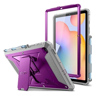 Image of Fintie Shockproof Case for Samsung Galaxy Tab S6 Lite 10.4 Inch 2024/2022/2020, Tuatara Rugged Unibody Hybrid Bumper Kickstand Cover with Built in Screen Protector, Purple