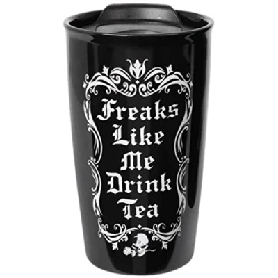 Image of Alchemy Gothic Travel Mug Freaks Like Me Drink Tea Black