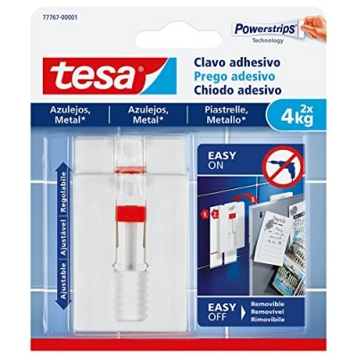 Image of tesa 77767 00001 00 TE77767 SMS Clavo Adhesivo Ajustable Hasta 4Kg para Azulejos, Standard, Set of 2 Pieces