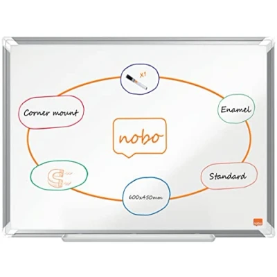 Image of Nobo Premium Plus Enamel Magnetic Whiteboard 600x450mm, Aluminium Trim, EU Ecolabel Certified, 1915143