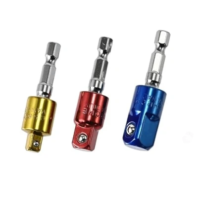 Image of NestNook 3 Piece 360 Rotatable Socket Adapter Set, Impact Driver Conversion Tool, 1/4&quot; Hex Shank to 3/8&quot; 1/2&quot; Square Drive