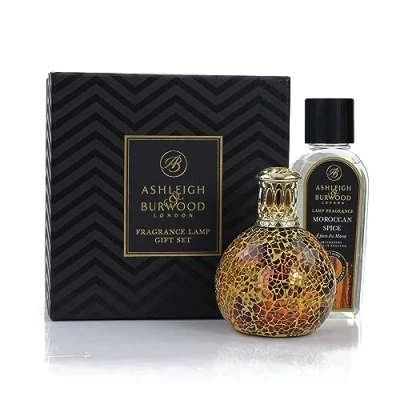 Image of ASHLEIGH &amp; BURWOOD Setting Sun Gift Set Hand Crafted Golden Sunset Lamp Moroccan Spice Fragrance 250ml
