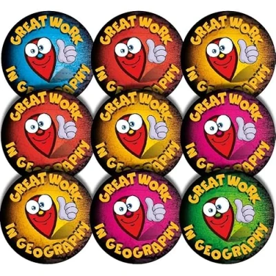 Image of 144 Great Work In Geography 30mm Glossy Reward Stickers for Teachers &amp; Parents