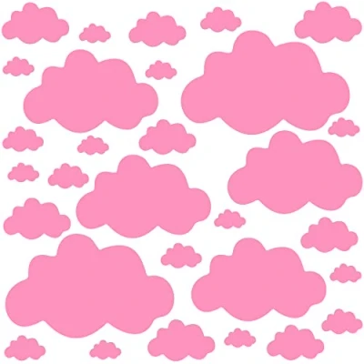 Image of PREMYO Set of 30 Cloud Wall Stickers Kids Nursery Decor Easy to Apply Decals for Bedrooms Girls Rose