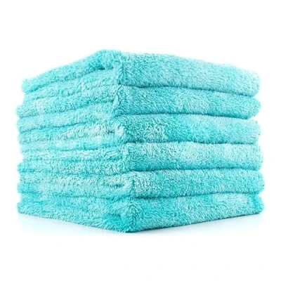 Image of The Rag Company Eagle Edgeless 450 (6 Pack) Professional Korean 70/30 Blend Super Plush Microfiber Detailing Buffing Polishing Drying Towels for Cars 16x16 in, Teal Blue