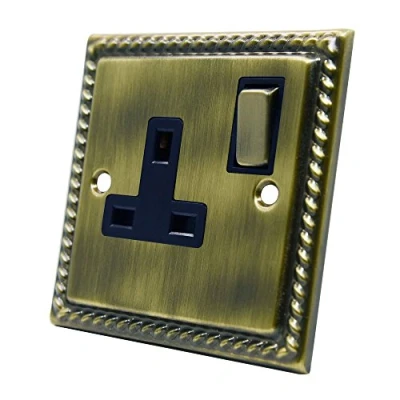 Image of Georgian Antique Brass 1 Gang Socket 13 Amp Single Electrical Plug