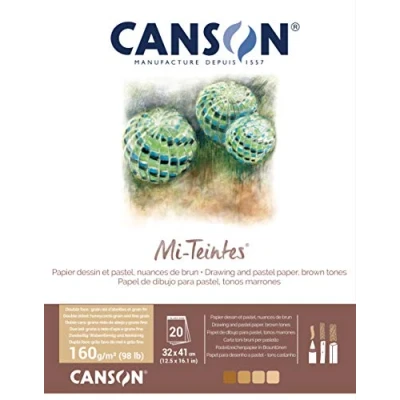 Image of CANSON Mi Teintes Coloured Drawing 160gsm 32x41cm Paper, Double Sided: Honeycomb &amp; Fine Grain, Pad Glued Short Side, 4 Brown Tones, 20 Sheets, Ideal for Professional Artists Illustrators