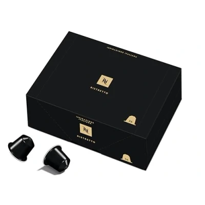 Image of Nespresso Original coffee Pods 36 Inspiranzione Ristretto Capsules for Machines. Make Espressos, Cappuccino and Macchiato at home. Made with Robusta beans. Recyclable