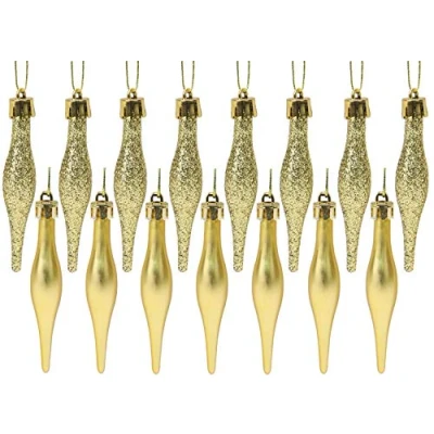 Image of Christmas Concepts® Pack Of 15 8.5cm, 85mm (3.4&quot;) Droplet Baubles Matte &amp; Glitter Design (Gold)