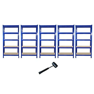 Image of Racking Shelving Unit Boltless 5 Tier Garage Shelves, x 75cm Wide Storage Organisation Workshop Shed Heavy Duty Steel Shelves 30 75 150cm Space Saver Bundle