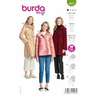 Image of Burda Sewing Pattern 5872 Coat [Ladies Size 6 18] Level 1 Super Easy