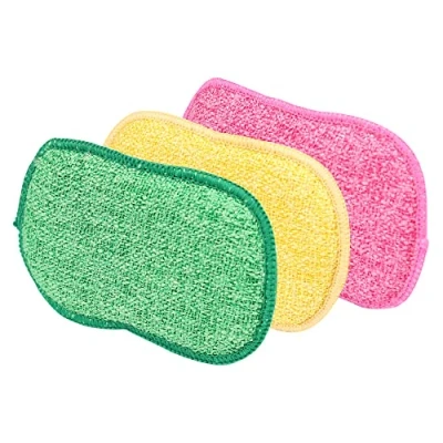 Image of AUERVO 3 Pack Reusable Washing Up Sponge, Non Scratch, Antibacterial Microfiber Dual Sided Kitchen Cleaner Pads and Bathroom cleaning products Long Lasting Dish Multi surface Cleaners