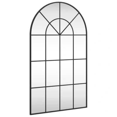 Image of vidaXL Wall Mounted Mirror in Black Minimalist Design Clear Reflection Arch Iron, Compact Size 60x100 cm for Bedroom, Hallway, Bathroom, and Living Room Survival