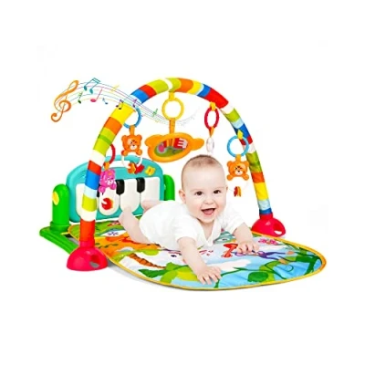 Image of HIUME Baby Gym Jungle Musical Play Mats for Floor, Kick and Piano Activity Center with Music, Lights, Sounds Toys Infants Toddlers Aged 0 to 6 12Months Old (Blue)