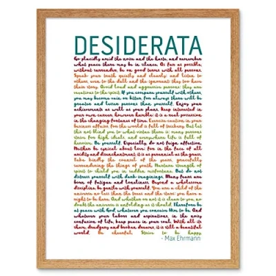 Image of Wee Blue Coo Desiderata Rainbow Words Ehrmann Typography Art Print Framed Poster Wall Decor 12X16 Inch