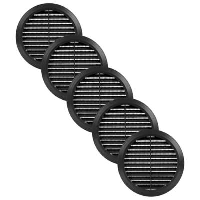 Image of Vent Systems 125 mm / 4.92&#039;&#039; Inch Black Pack of 5 Air Cover Round Vents Ventilation Grille Integrated Insect Screen HVAC for Bathroom, Home Office, Kitchen