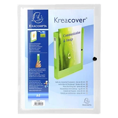 Image of Exacompta Ref 59988E Kreacover Collection PP Press Stud Filing Box 250 x 330mm in Size, Suitable for A4 Documents, 40mm Spine, Spine Label Clear