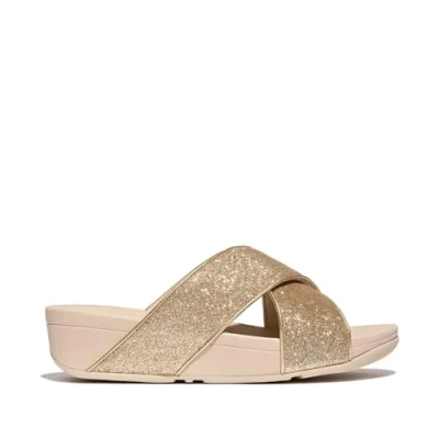 Image of Fitflop Women&#039;s LULU GLITTERDUST Cross Slides Sandal, Gold, 7 UK
